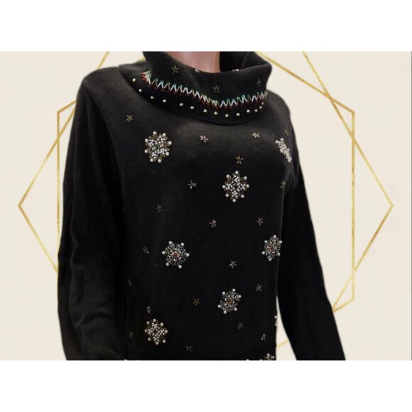 Vintage Christmas Sweater Beads Sequins Snowflakes Candy Canes - Picture 8 of 8